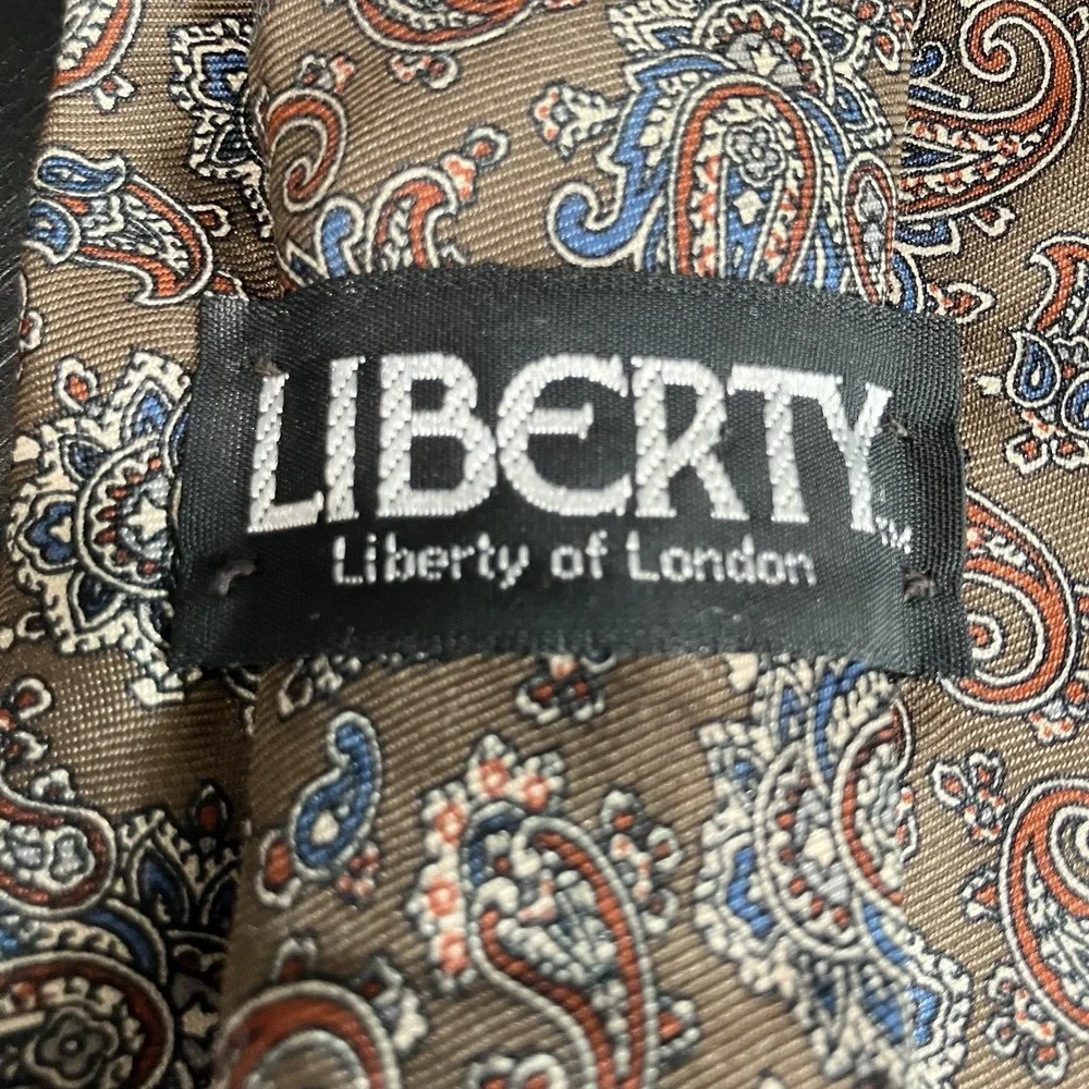 Liberty of London Silk Neck Tie Brown Paisley Blue Orange Classic England Style